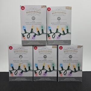 Lot of 5 Wondershop Target 100 LED Mini String Lights Multicolor Green Wire A5